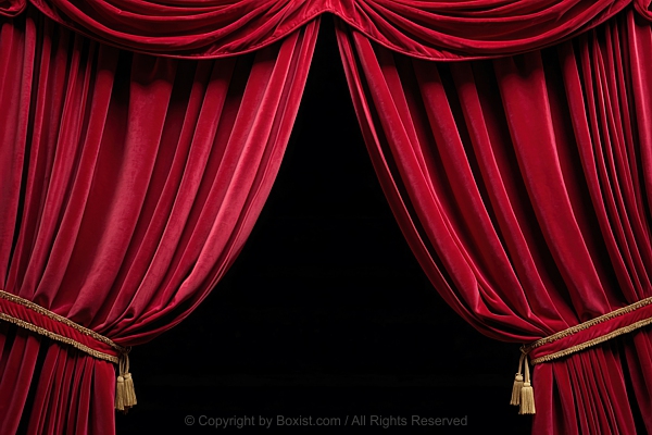 Open Dark Red Curtains On Black Background
