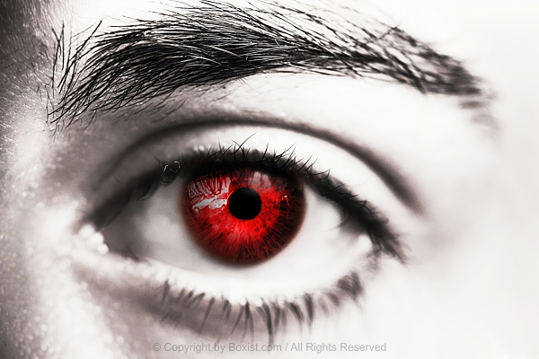 Intense Closeup Of Eye With Red Iris Manipulation
