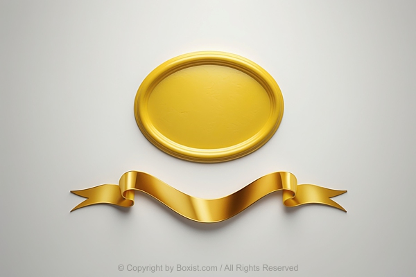 Blank Gold Oval Emblem With Elegant Golden Ribbon Banner