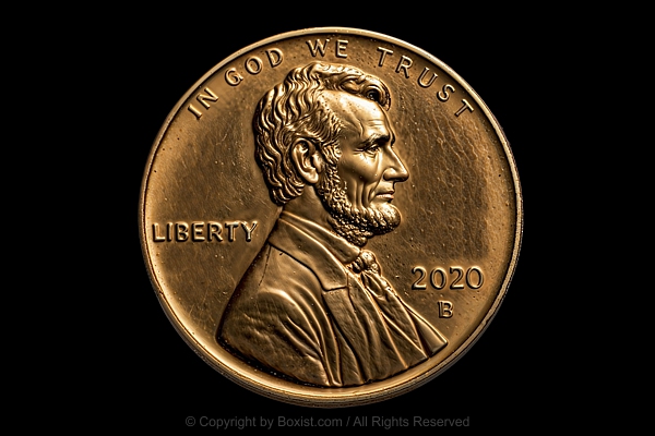 Golden One Penny Coin On Black Background