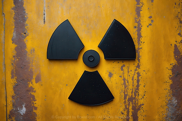 Black Radiation Warning Symbol On Rusty Metal Background