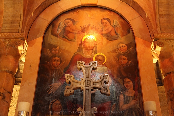 Cross And Painting At The Chapel Of Division Of The Robes In The Holy Sepulchre