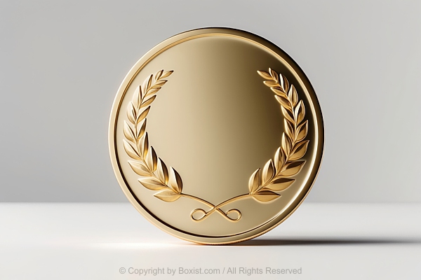Shiny Smooth Gold Coin Displays Embossed Laurel Wreath Design