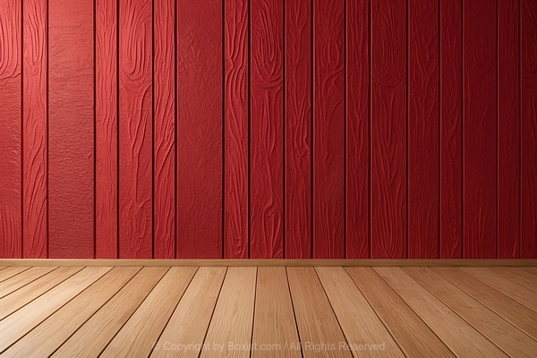 Interior Design Style Of Red Wallpapered Wall And Wooden Floor