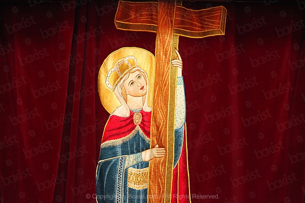 Saint Helena Holding The Cross On Colorful Embroidery Fabric