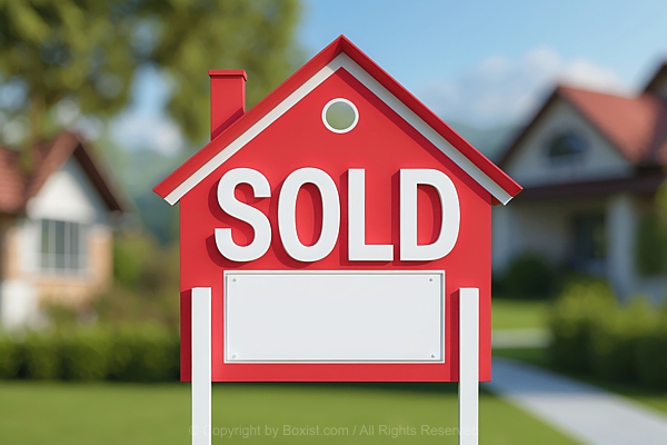 House Shaped Sign With The Word Sold Digital Illustration