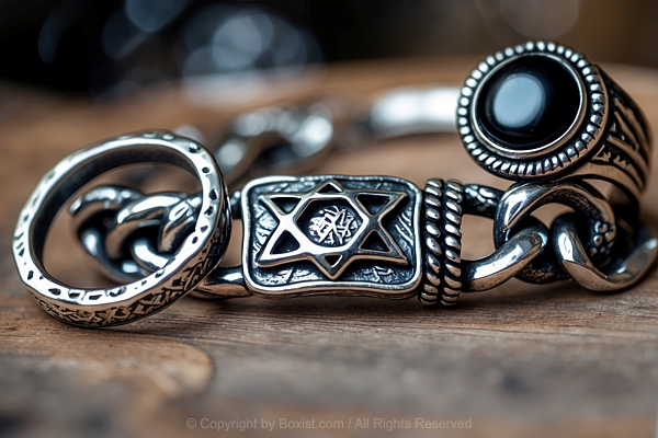 Silver Ring And Bracelet With Intricate Designs And Star Of David Symbol