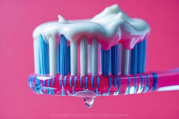 Pink Transparent Toothbrush With White Toothpaste Applied On Top