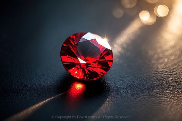 Shiny Red Ruby On Black Leather