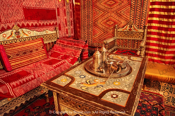 Traditional Berber Tribal Rugs With Decorative Furniture