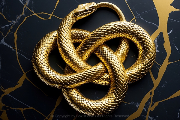 Golden Celtic Snake Eating Tail On Marble
