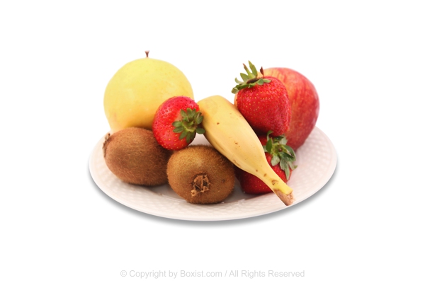 Plate With Apple Banana Kiwi And Strawberry
