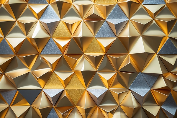 Abstract Gold And Silver Piece Featuring Geometric Low Poly Interconnected Triangles