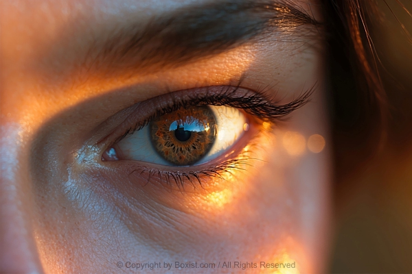 Human Brown Eye With Detailed Visibility Of The Iris And Eyelashes