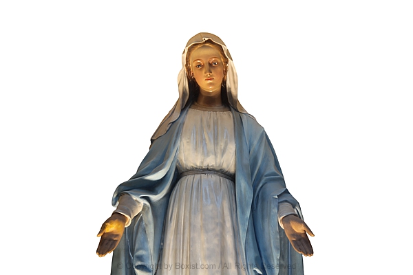 Virgin Mary With Open Hands Against White Background