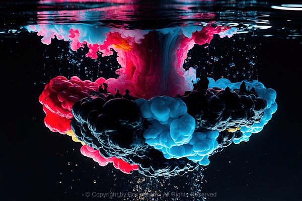 Abstract Colored Ink Clouds In Water With Dramatic Lighting
