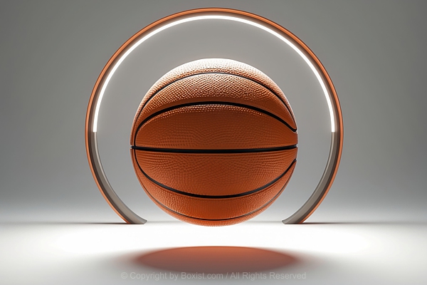 Basketball Hovers Against Circular Frame Background