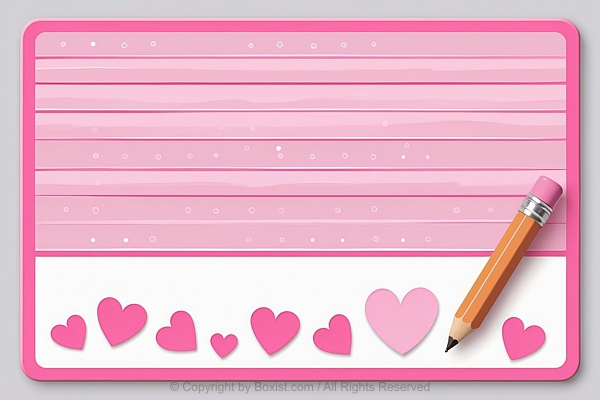 Pink Label Rectangular Layout Design With Pencil And Hearts