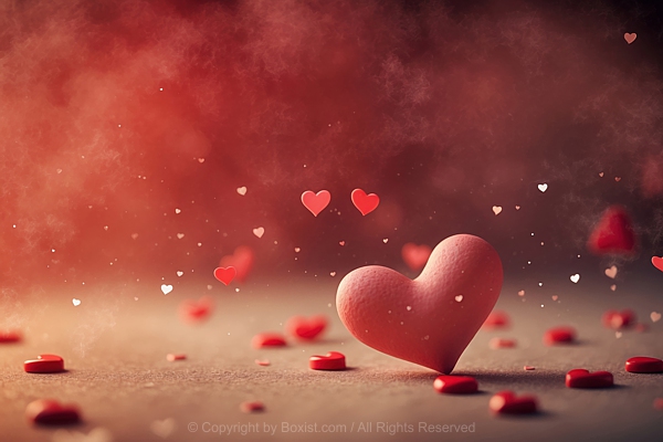 Whimsical Romantic Scene Little Love Heart Scattered