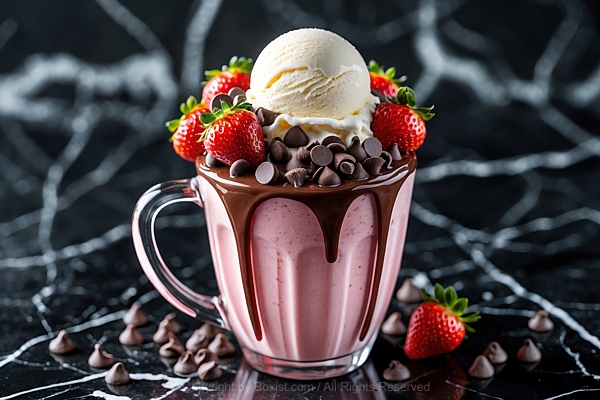 Strawberry Milkshake With Chocolate And Ice Cream