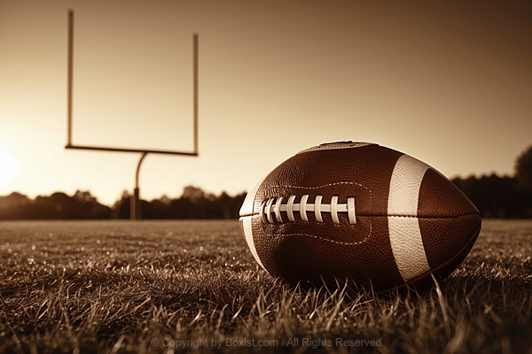 American Football On Grass With Warm Light