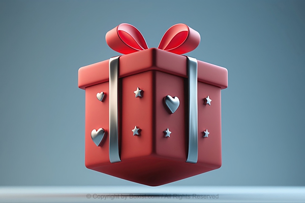 Gift Box Adorned With Small Stars And Heart Shaped Embellishments 3d Design