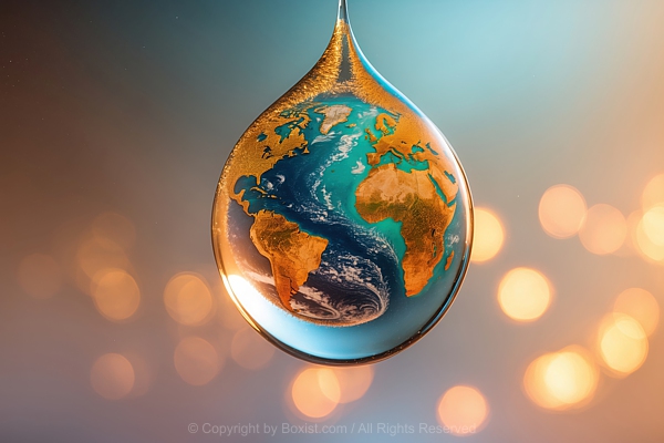 Earth Inside Falling Water Droplet