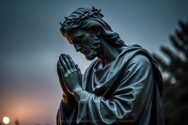 Bronze Statue Of Jesus Christ In A Moment Of Deep Prayer