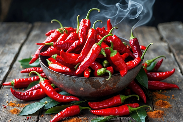 Bowl Filled With Vibrant Red Chili Peppers