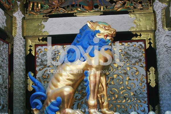 Gold Lion Guarding Toshogu Shrine in Nikko