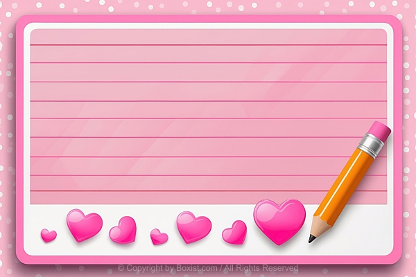 Stationery Design Featuring Rectangular Layout With Yellow Pencil And Love Hearts