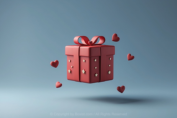 Floating Gift Box Adorned With Small Stars And Heart Shaped Embellishments