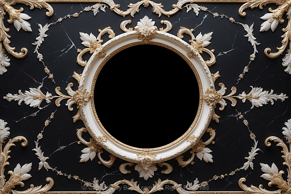 Black Marble With Classical Circular Gold Ornamental Frame