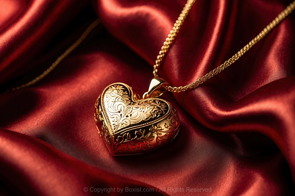 Beautiful Elegant Gold Heart Pendant On Red Silk