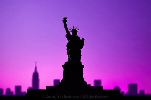 Silhouette Of Statue Of Liberty Against Purple Sky