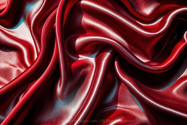 Red Silk Fabric Flows In Waves With Light And Shadow