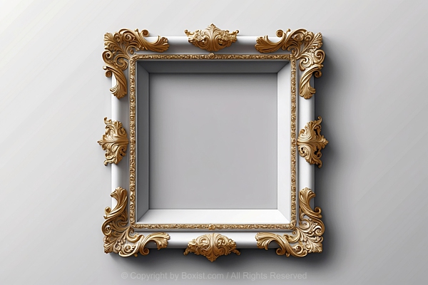 Blank Classical Style Ornate Square White And Gold Frame On Wall