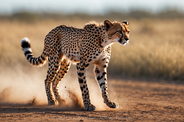 Cheetah Walking Across The Dirt Ground Of The African Savannah