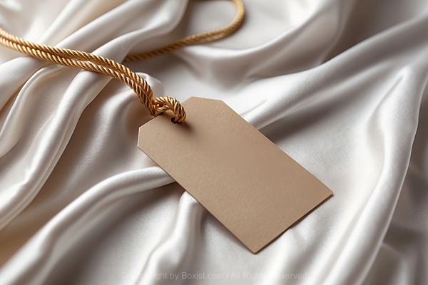 Blank Cardboard Tag On Smooth Cream Silk Background