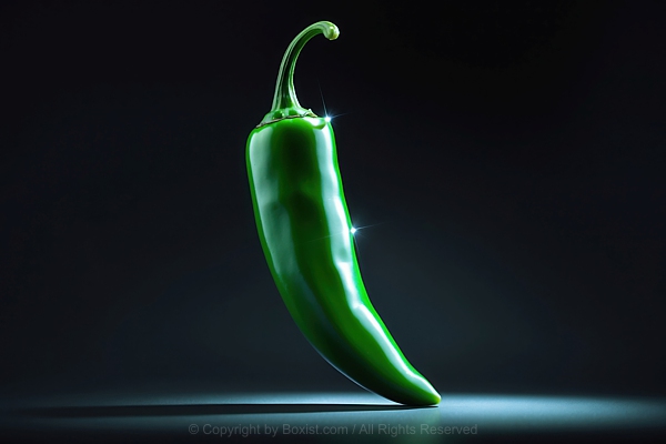 Closeup Of Green Hot Pepper Against Dark Background