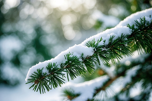 Closeup Of Snow Covered Pine Branch