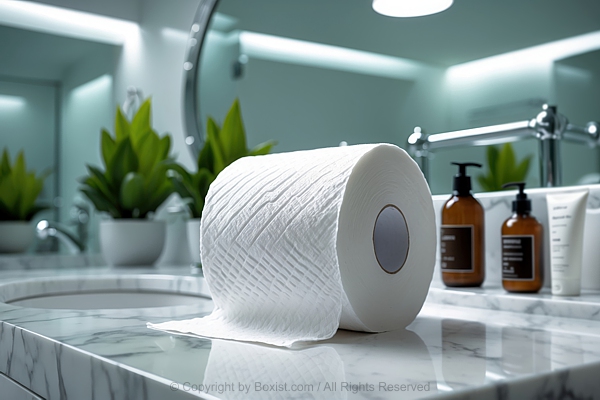 Rolled White Toilet Paper In Bathroom