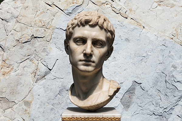 Roman Marble Bust Of Emperor Augustus On Marble Pedestal