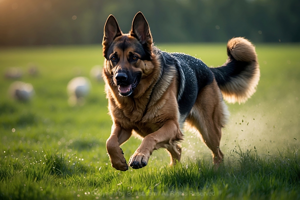 German German Shepherd Dog Running In Green Field