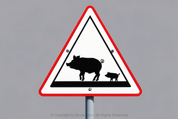 Pig Crossing Road Warning Sign