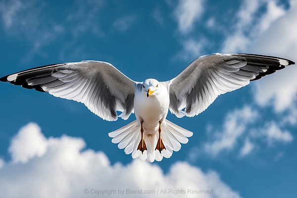 Flying Seagull In The Sky View from Below