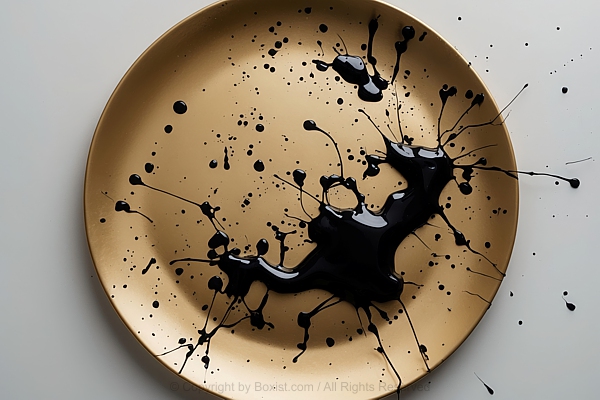 Gold Plate Splatter With A Dark Liquid Ink