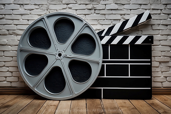 Film Reel And Movie Clapper Board
