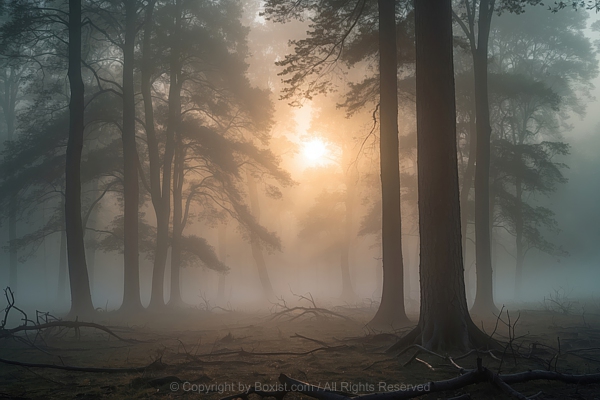 Mysterious Foggy Morning In The Forest