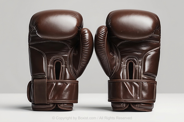 Worn Boxing Gloves With Brown Glossy Leather